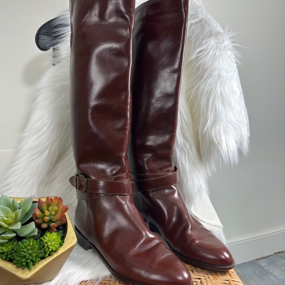 Gorgeous Vtg CHARLES DAVID Tall Mahogany Low Heel Riding Boot 8 M